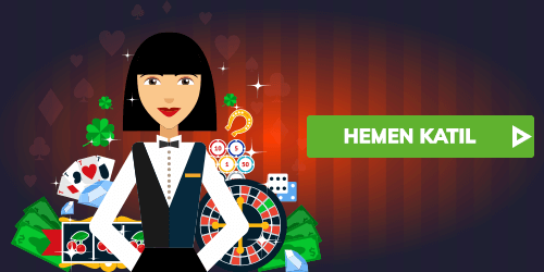 animasyon kadın ve casino elementleri bulunan hemen katıl afişi
