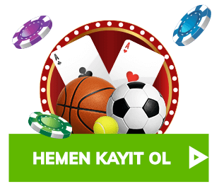 casino çipleri, toplar, ve kayıt ol butonlu CTA